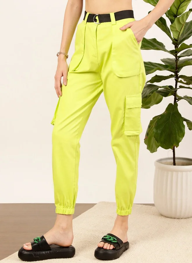 STREET 9 Fluorescent Green Cargo Trousers for Women