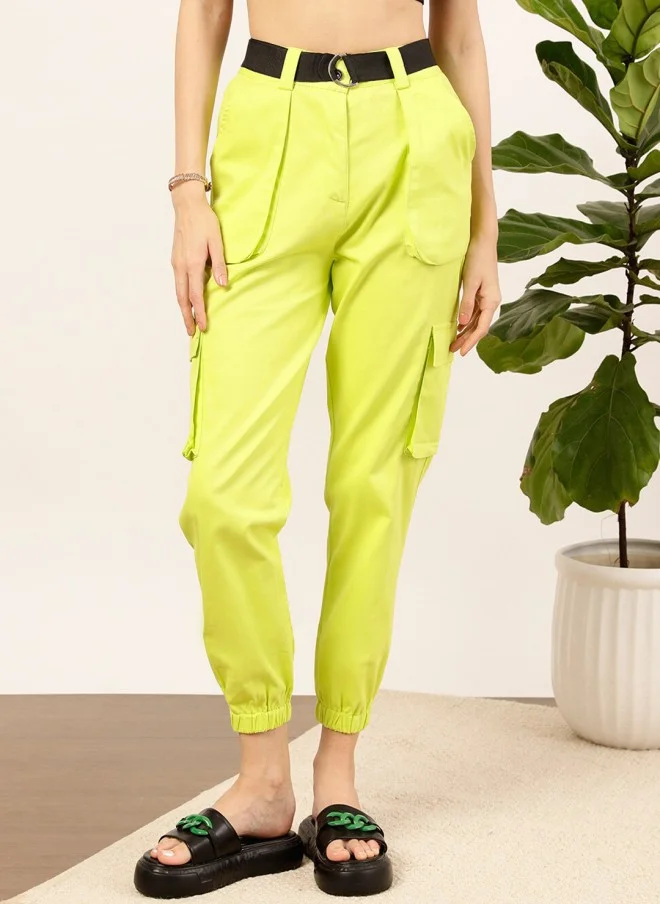STREET 9 Fluorescent Green Cargo Trousers for Women