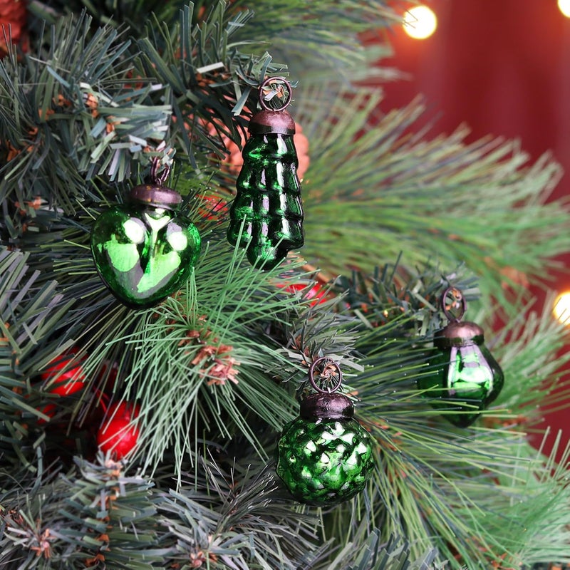 Indian-Shelf 300 Pieces Glass Silver Green Christmas Ornaments Decorative Mercury Mini Vintage Bulk Hanging Ornaments for Halloween Christmas Tree New Year Valentine Day Holidays Event and Wedding Party Decor  - Image 2
