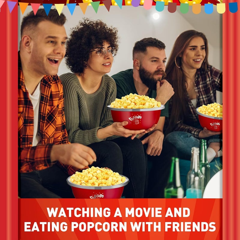 Skybooly 3 Pcs Popcorn Bowls 3.4 Qt Stainless Steel Mixing Bowl Metal Bowl Stainless Steel Bowls Large Reusable Popcorn Serving Bowl for Home Movie Kitchen (Red) - Image 4