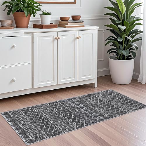 BYYVOO 2x5 Rug Runner Moroccan - Washable Hallway Runner Rug Non Slip Pets Friendly Runner Low Pile Soft Indoor Floor Mat Front Door for Kitchen Bedroom Entryway Laundry 2x5 Black - Image 2