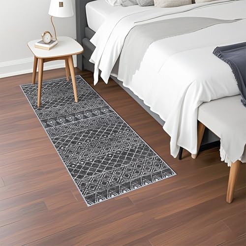 BYYVOO 2x5 Rug Runner Moroccan - Washable Hallway Runner Rug Non Slip Pets Friendly Runner Low Pile Soft Indoor Floor Mat Front Door for Kitchen Bedroom Entryway Laundry 2x5 Black - Image 3