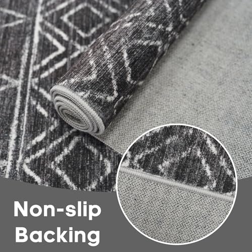 BYYVOO 2x5 Rug Runner Moroccan - Washable Hallway Runner Rug Non Slip Pets Friendly Runner Low Pile Soft Indoor Floor Mat Front Door for Kitchen Bedroom Entryway Laundry 2x5 Black - Image 5