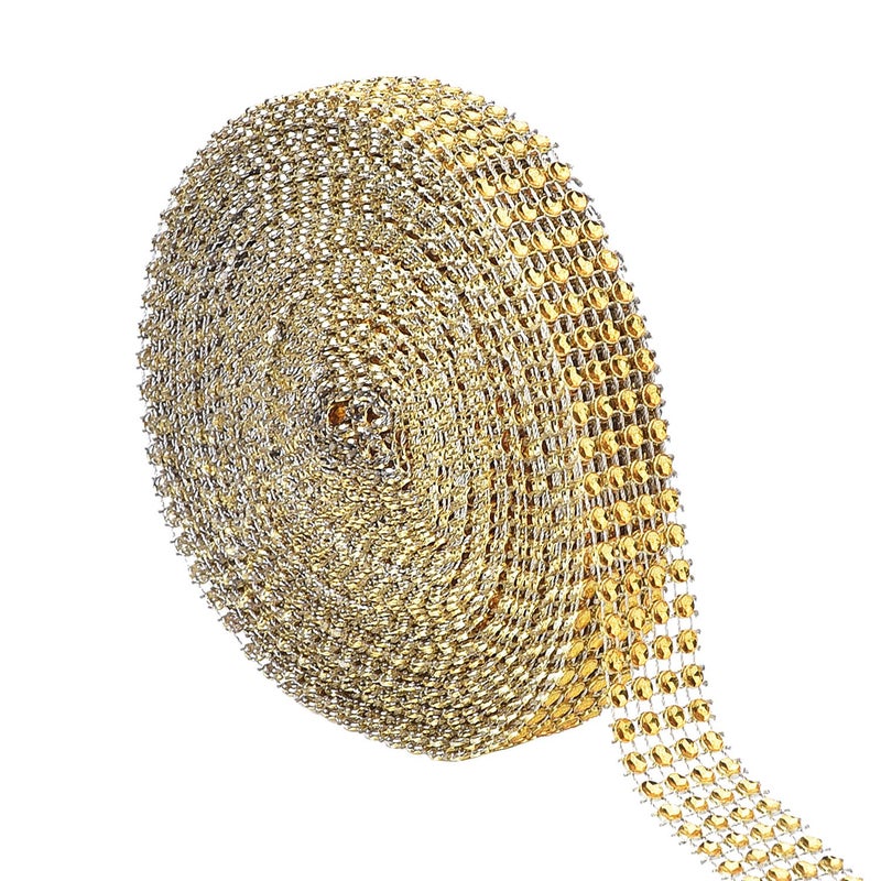 eBoot eBoot 4 Row 10 Yard Acrylic Rhinestone Diamond Ribbon for Wedding Cakes, Birthday Decorations, Baby Shower Events and Arts and Crafts Projects (Gold)  - Image 1