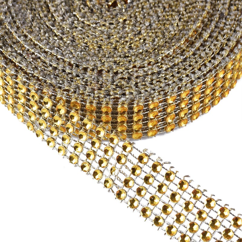 eBoot eBoot 4 Row 10 Yard Acrylic Rhinestone Diamond Ribbon for Wedding Cakes, Birthday Decorations, Baby Shower Events and Arts and Crafts Projects (Gold)  - Image 2