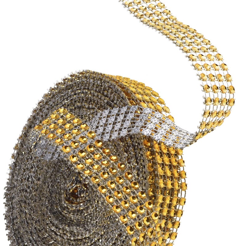 eBoot eBoot 4 Row 10 Yard Acrylic Rhinestone Diamond Ribbon for Wedding Cakes, Birthday Decorations, Baby Shower Events and Arts and Crafts Projects (Gold)  - Image 4
