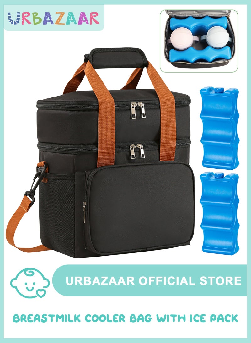 URbazaar Breastmilk Cooler Bag with Ice Pack Fits 6 Baby Bottles Up to 9 Ounce, Insulated Baby Bottle Tote Bags, Double Layer Waterproof Leak-Proof with Shoulder Strap for Nursing &Working Mom  - Image 1