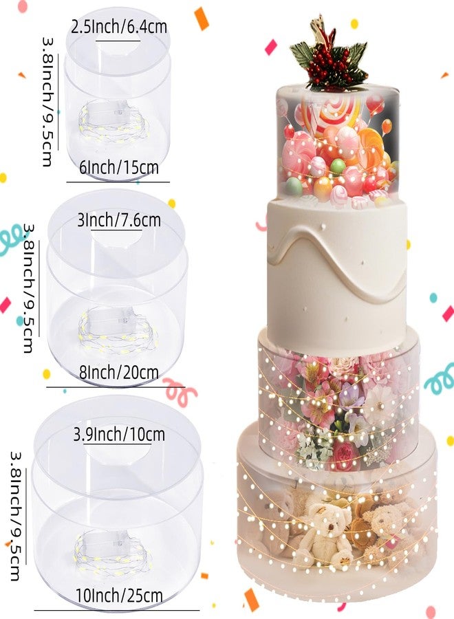SOVQUEST 3 PCS Acrylic Clear Cake Stand Round 6 Inch 8 Inch 10 Inch Cake Display Stand with Lid Fillable Tier Cylinder Box for Wedding Birthday Baby Shower Party (Round) - Image 3