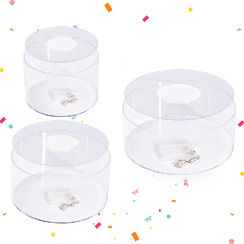SOVQUEST 3 PCS Acrylic Clear Cake Stand Round 6 Inch 8 Inch 10 Inch Cake Display Stand with Lid Fillable Tier Cylinder Box for Wedding Birthday Baby Shower Party (Round) - Image 1