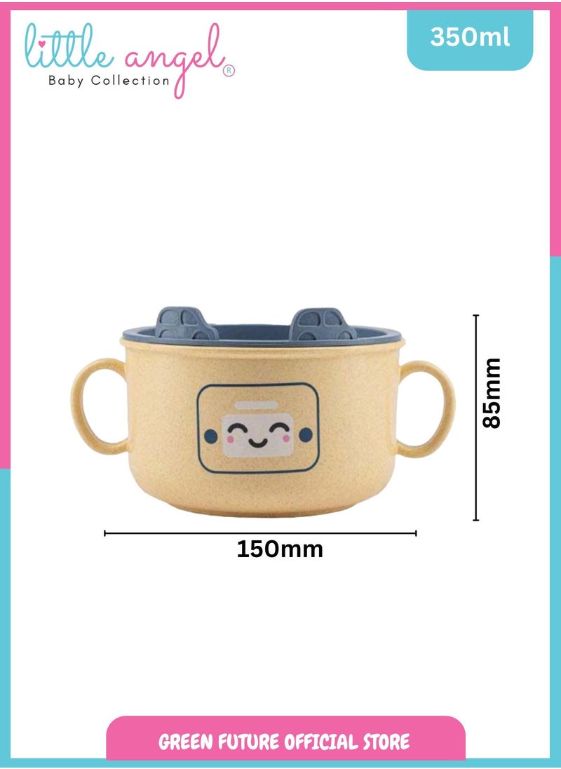 Little Angel Kids Feeding Bowl With Handle - Yellow  - Image 4