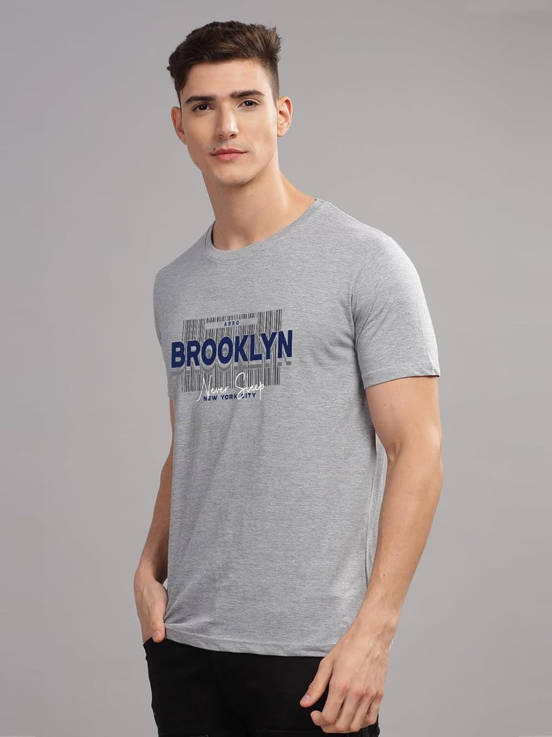 ADRO Men's Printed Grey T-Shirt with Brooklyn Design - Premium Lycra Cotton Regular Fit - Image 4