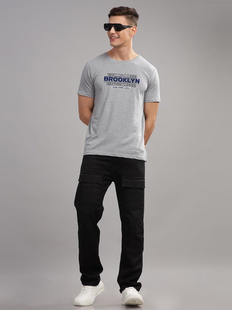 ADRO Men's Printed Grey T-Shirt with Brooklyn Design - Premium Lycra Cotton Regular Fit - Image 5