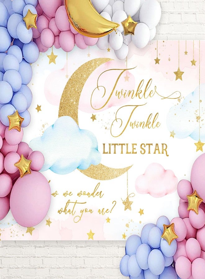 Newsely Twinkle Twinkle Little Star Gender Reveal Backdrop 7Wx5H Photography Boy or Girl How We Wonder What You are Party Background Decorations Pink Blue Clouds Newborn Banner Photo Props Supplies - Image 3