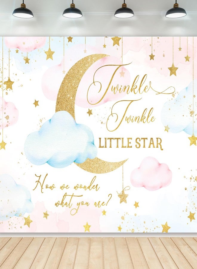 Newsely Twinkle Twinkle Little Star Gender Reveal Backdrop 7Wx5H Photography Boy or Girl How We Wonder What You are Party Background Decorations Pink Blue Clouds Newborn Banner Photo Props Supplies - Image 1