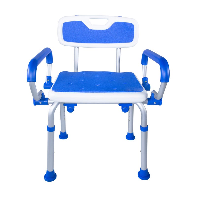 PCP Shower Safety Chair Bath Bench With Backrest Swing Arms Adjustable Height Medical Senior Support Foam Padded - Image 3