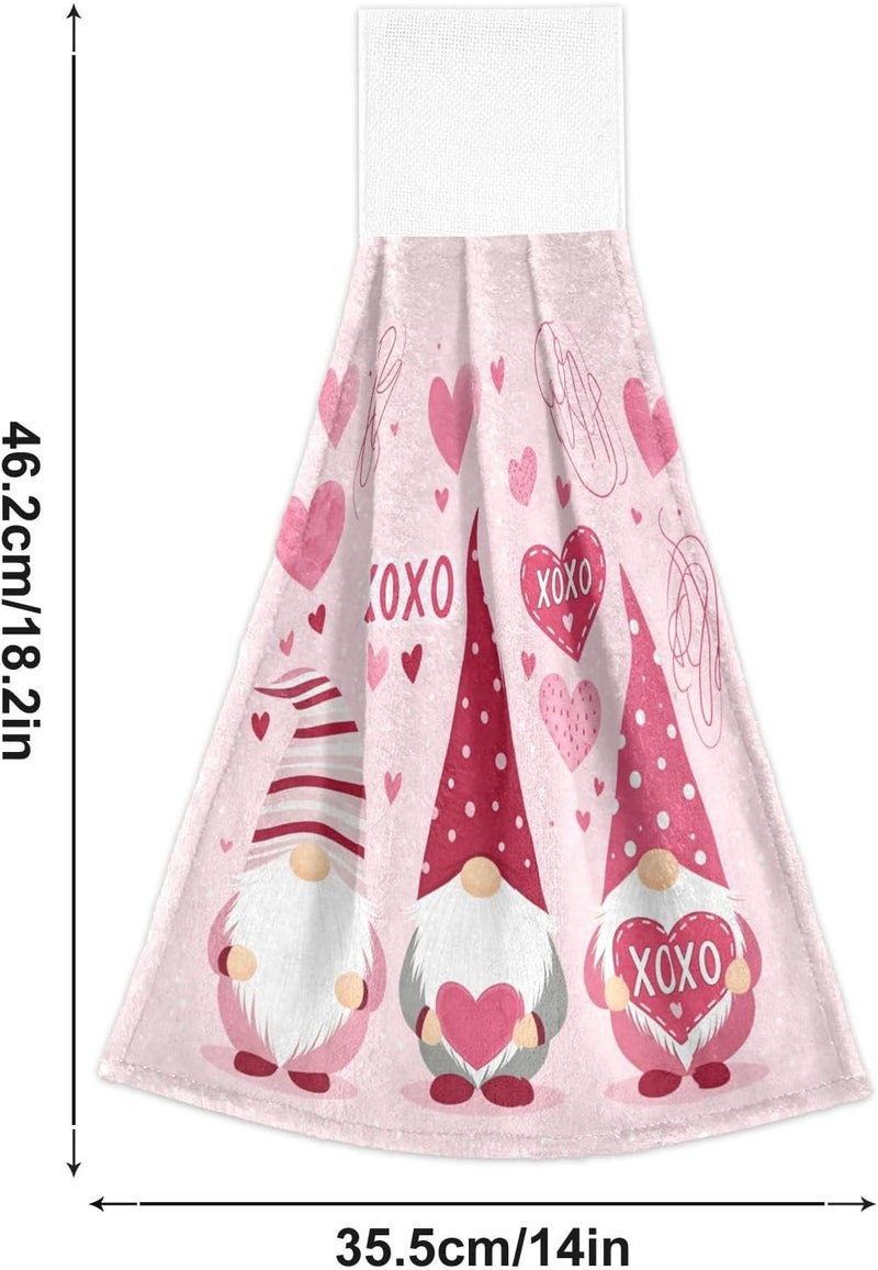 Dussdil Happy Valentines Day Gnomes Kitchen Hanging Towel 14 x 18 In Pink Hearts Wedding Hand Fingertip Towels Set 2 Pcs Tea Bar Bath Tie Dish Cloths Dry Towel Soft Absorbent Thin Durable for Party Decor - Image 5