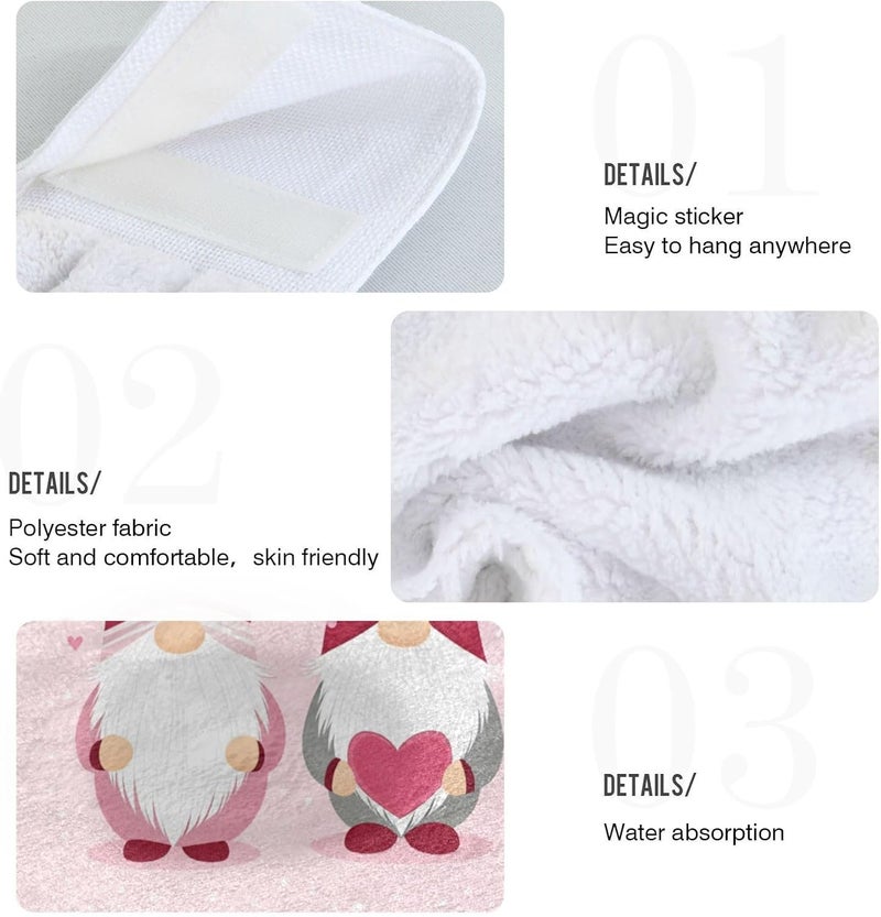 Dussdil Happy Valentines Day Gnomes Kitchen Hanging Towel 14 x 18 In Pink Hearts Wedding Hand Fingertip Towels Set 2 Pcs Tea Bar Bath Tie Dish Cloths Dry Towel Soft Absorbent Thin Durable for Party Decor - Image 3