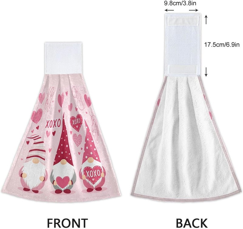 Dussdil Happy Valentines Day Gnomes Kitchen Hanging Towel 14 x 18 In Pink Hearts Wedding Hand Fingertip Towels Set 2 Pcs Tea Bar Bath Tie Dish Cloths Dry Towel Soft Absorbent Thin Durable for Party Decor - Image 4