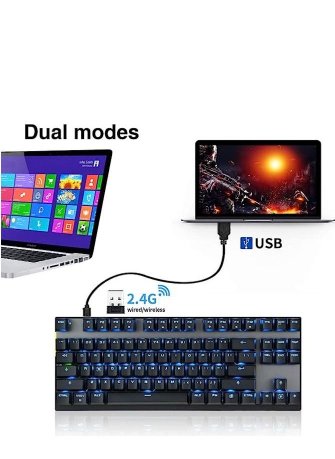 Motospeed - Motospeed 2.4GHz Wireless/USB Wired Mechanical Keyboard GK82 87Keys Led Backlit Red Switches Type-C Gaming Keyboard for Gaming and Typing,Compatible for Mac/PC/Laptop(Black) - Image 1