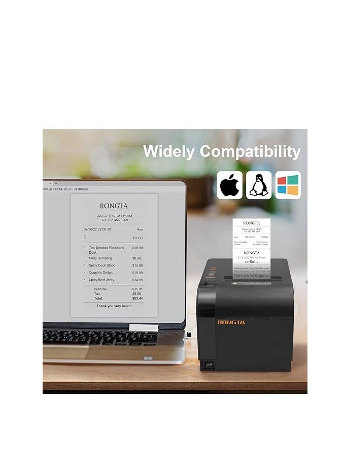 Rongta Thermal Receipt Printer, 80mm Receipt Printers, Thermal Pos Printer with Auto Cutter Support Cash Drawer,USB Serial Ethernet Support ESC/POS, Compatible with Windows/Mac/Linux - Image 5