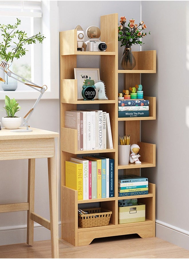 XiuWoo 8-Tier High-Capacity Free-Standing Wood Tree Bookcase, Open Bookshelf, Modern Home Storage Organizer Rack, Multipurpose Display Shelf 118x41x17 cm Begie  - Image 3