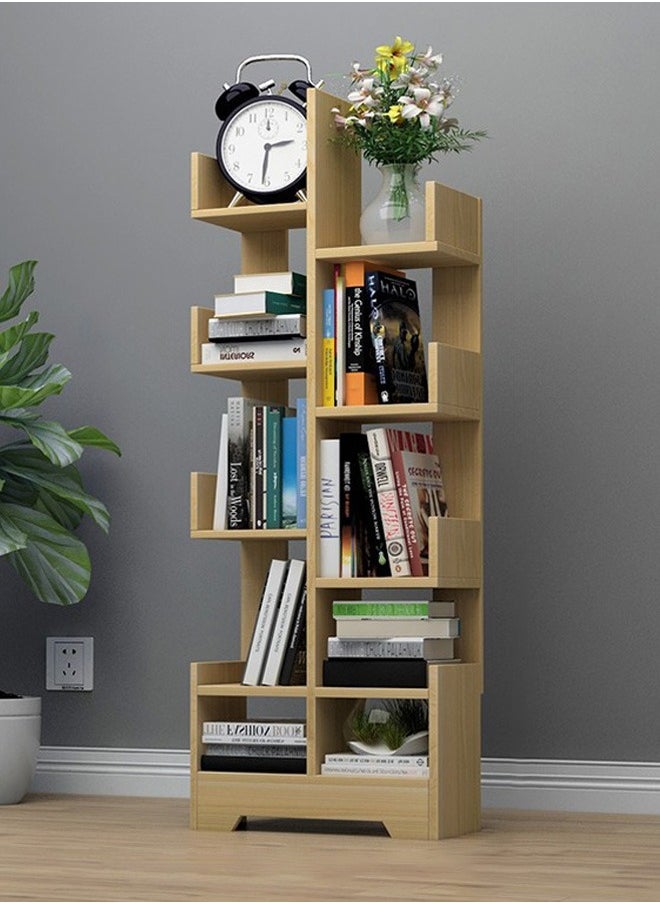 XiuWoo 8-Tier High-Capacity Free-Standing Wood Tree Bookcase, Open Bookshelf, Modern Home Storage Organizer Rack, Multipurpose Display Shelf 118x41x17 cm Begie  - Image 2