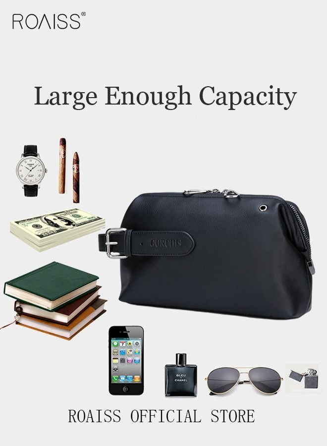 roaiss حقيبة كلاتش رجال الأعمال ذات سعة كبيرة للترفيه بمشبك حقيبة عصرية للرجال من الجلد الناعم - Image 5