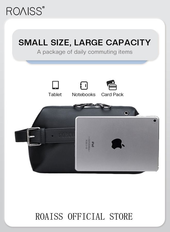 roaiss حقيبة كلاتش رجال الأعمال ذات سعة كبيرة للترفيه بمشبك حقيبة عصرية للرجال من الجلد الناعم - Image 3