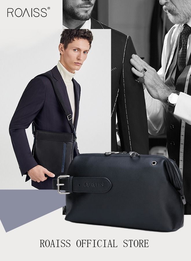 roaiss حقيبة كلاتش رجال الأعمال ذات سعة كبيرة للترفيه بمشبك حقيبة عصرية للرجال من الجلد الناعم - Image 4