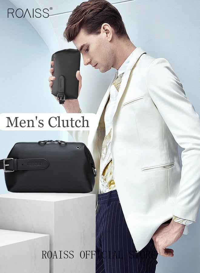 roaiss حقيبة كلاتش رجال الأعمال ذات سعة كبيرة للترفيه بمشبك حقيبة عصرية للرجال من الجلد الناعم - Image 1