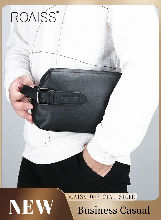 roaiss حقيبة كلاتش رجال الأعمال ذات سعة كبيرة للترفيه بمشبك حقيبة عصرية للرجال من الجلد الناعم - Image 2