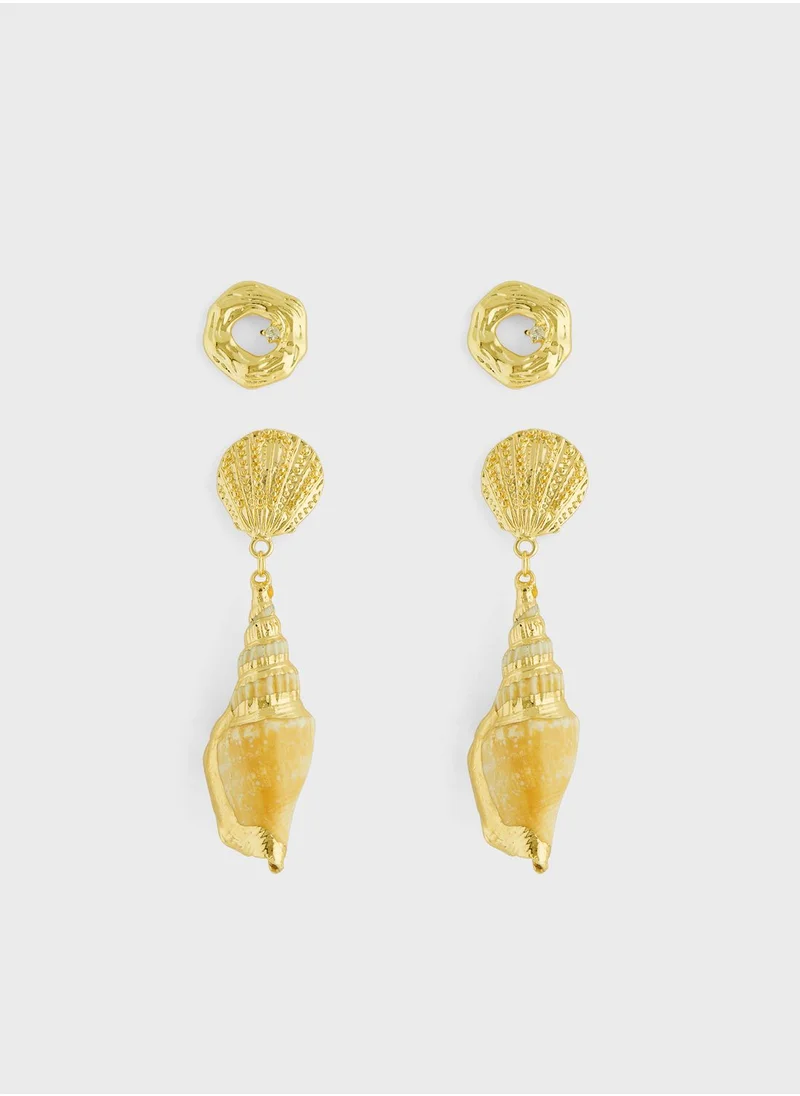 ايلا 2 Pack Mix Shell Earrings Set