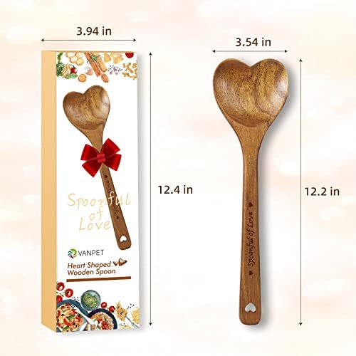 VanPet Wooden Heart Spoons - Heart Shaped Wooden Spoon Kitchenware for Cooking with Love, Unique Mother's Day Gifts for Cooks Hostesses Mom Grandma Wife Weddings House Warming Kitchen Accessories (1 PC) - Image 2