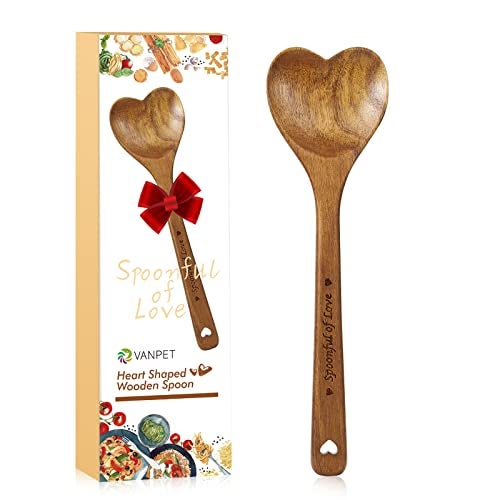VanPet Wooden Heart Spoons - Heart Shaped Wooden Spoon Kitchenware for Cooking with Love, Unique Mother's Day Gifts for Cooks Hostesses Mom Grandma Wife Weddings House Warming Kitchen Accessories (1 PC) - Image 1