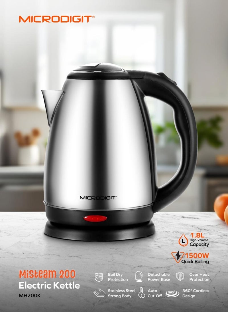 ميكرو ديجيت غلاية كهربائية من الإستانلس ستيل سعة 1.8 لتر وقدرة 1500 وات MH200K رمادي/فضي - Image 5