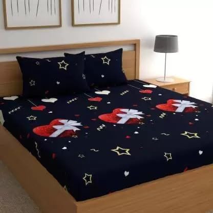 CLICKCART Polycotton Skin Friendly Prime Collection Ultrasoft Printed Flat Double Bedsheet with 2 Pillow Covers Multicolour 90 x 90 Inch Blue Ribbon 3D2  - Image 1