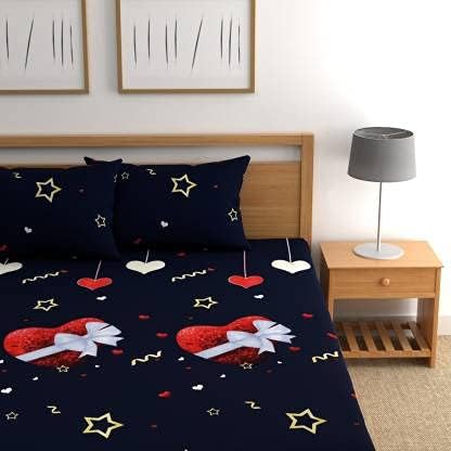 CLICKCART Polycotton Skin Friendly Prime Collection Ultrasoft Printed Flat Double Bedsheet with 2 Pillow Covers Multicolour 90 x 90 Inch Blue Ribbon 3D2  - Image 4