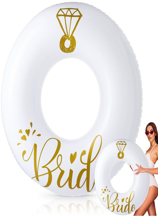 Motionchic Bachelorette Pool Floats, Bridal Ring Pool Floatie 47.24'', Beach Bachelorette Party Decor for Adults Bridal Shower Engagement Party Favors(White, Gold) - Image 1