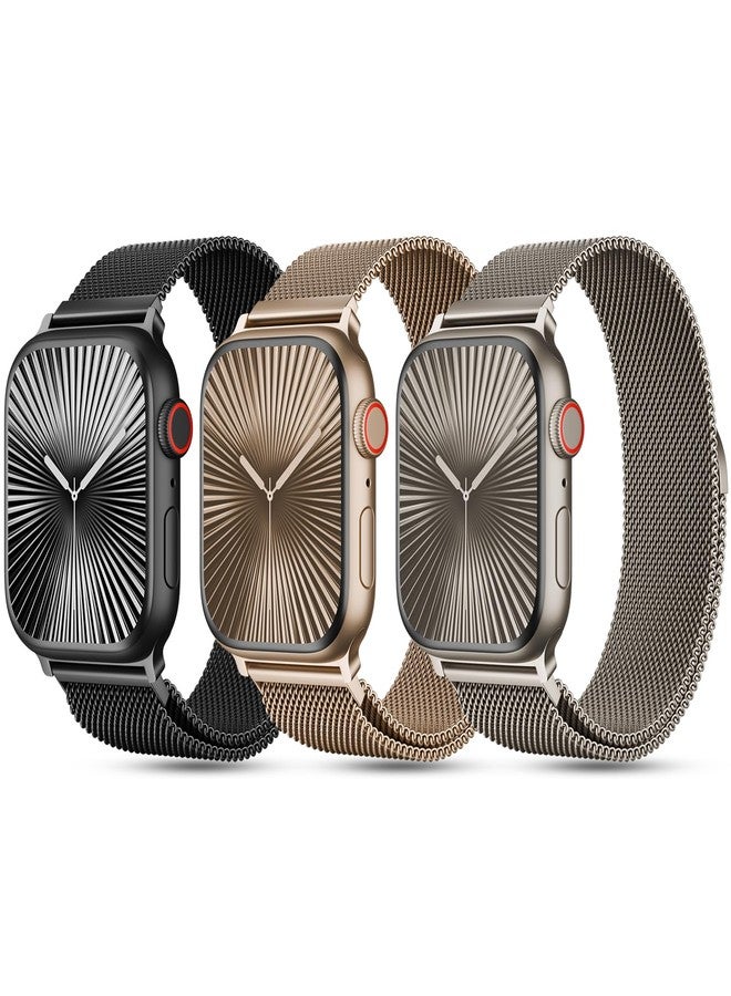 DYKEISS حزمة 3 حلقات شبكية معدنية متوافقة مع سوار ساعة آبل 38mm 40mm 41mm 42mm 44mm 45mm 46mm 49mm للنساء والرجال، حزام من الفولاذ المقاوم للصدأ مع مشبك مغناطيسي لسلسلة iWatch 11 10 9 8 SE 7 6 5 4 3 2 1 Ultra - Image 1