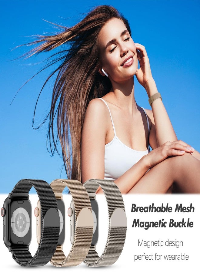DYKEISS حزمة 3 حلقات شبكية معدنية متوافقة مع سوار ساعة آبل 38mm 40mm 41mm 42mm 44mm 45mm 46mm 49mm للنساء والرجال، حزام من الفولاذ المقاوم للصدأ مع مشبك مغناطيسي لسلسلة iWatch 11 10 9 8 SE 7 6 5 4 3 2 1 Ultra - Image 4