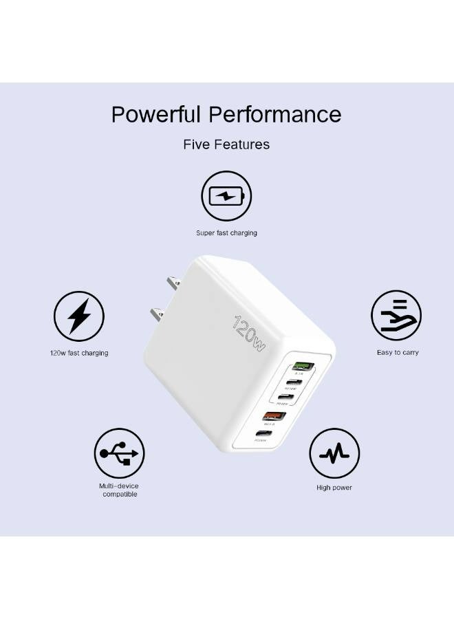 120W PD QC 3.0 Type C USB Charger Adapter (White), 5-Port USB A & USB C Charging Hub Compatible with iPhone 15/14/13 Pro Max, Samsung Galaxy S23/S22, iPad, OnePlus, Pixel, AirPods & More - Image 3
