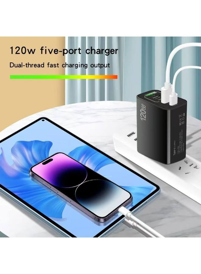 120W PD QC 3.0 Type C USB Charger Adapter (White), 5-Port USB A & USB C Charging Hub Compatible with iPhone 15/14/13 Pro Max, Samsung Galaxy S23/S22, iPad, OnePlus, Pixel, AirPods & More - Image 5