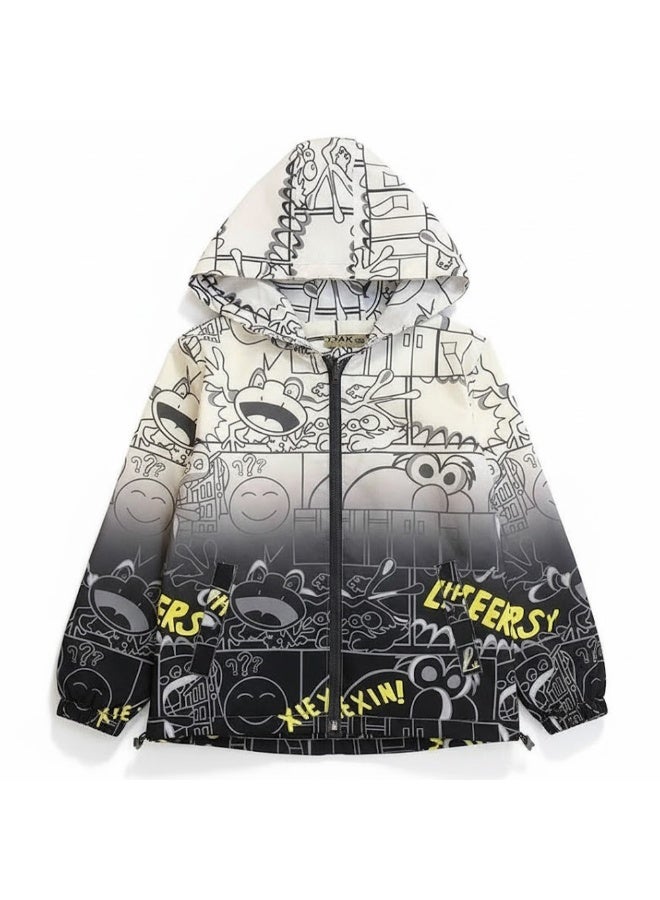 Lightweight Kids Rain Jacket – Waterproof Windbreaker with Hood, Stylish Printed Design for Rainy Days