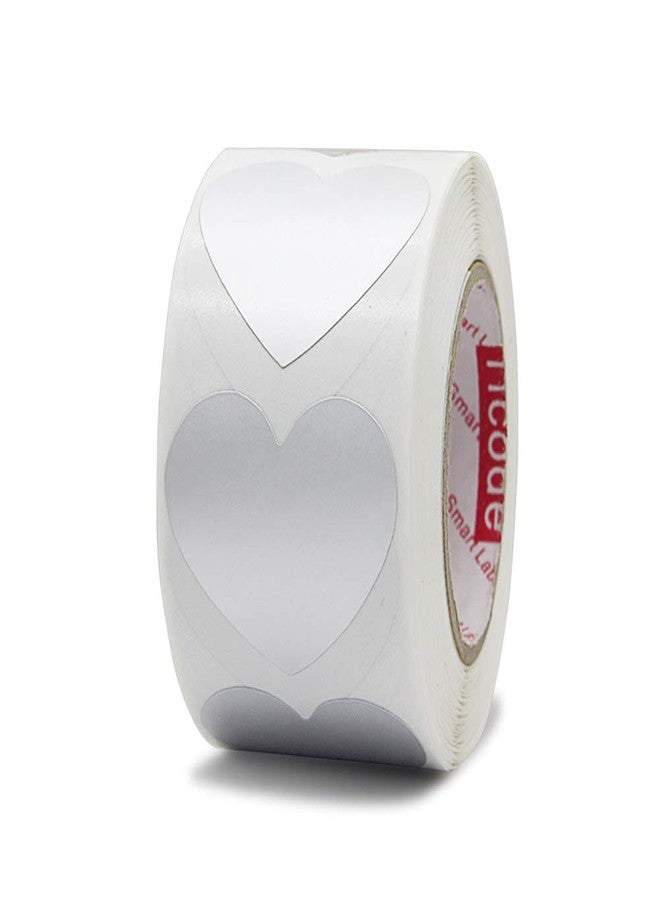 Hcode 1.5'' Color Coding Dot Labels Metalic Silver Love Heart Shape Natural Paper Adhesive Label 500 Stickers per Roll (Heart, Matte Silver)