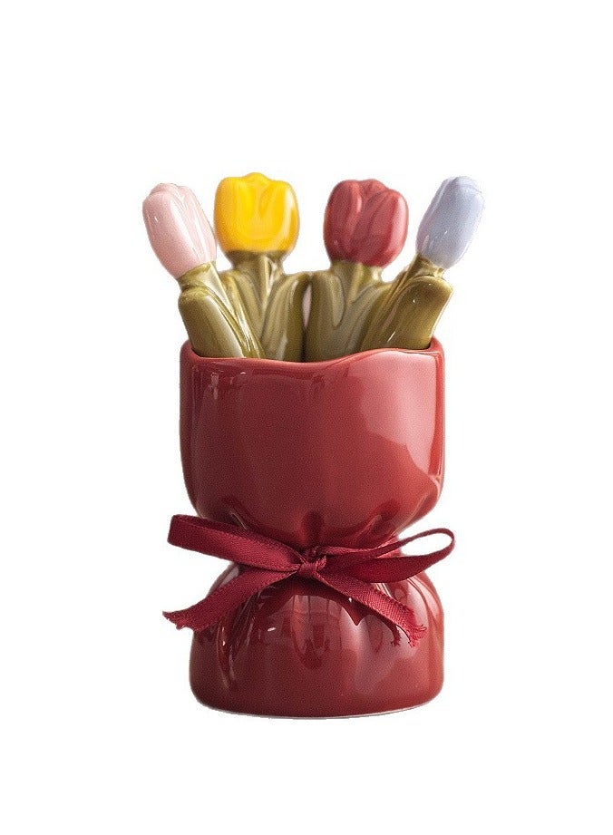 general Bouquet fruit fork set stainless steel fruit picks ceramic storage jar small forks for home and living room - Image 1