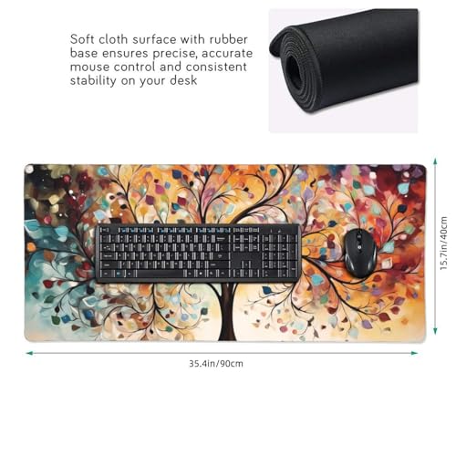 KOBWOPI 35.4 x 15.7 in, XXL Large Mouse Pad for Desk, Extended Keyboard Mouse Mat for Computer Office, Big Laptop Mouse pad, Gaming Pc-Colorful Leaf Tree - Image 2
