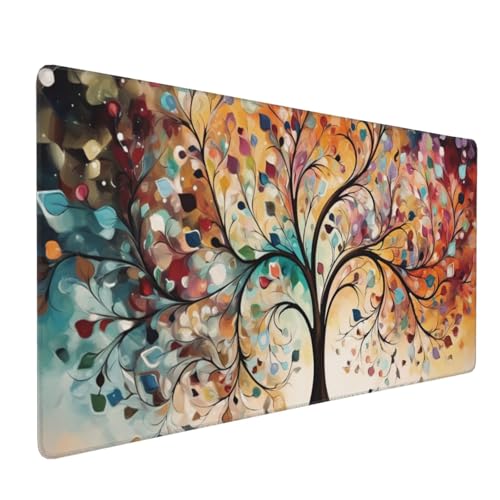 KOBWOPI 35.4 x 15.7 in, XXL Large Mouse Pad for Desk, Extended Keyboard Mouse Mat for Computer Office, Big Laptop Mouse pad, Gaming Pc-Colorful Leaf Tree - Image 1