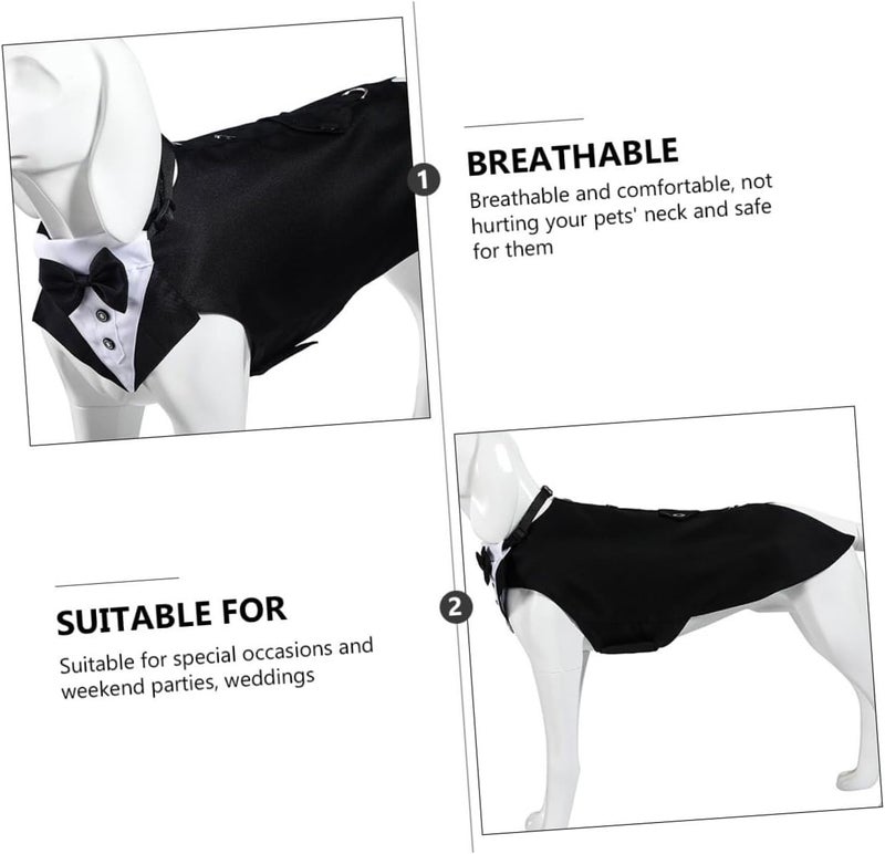 Dog Tuxedo Suit with Bandana Set, Formal Pet Costume, Black Large Size, Wedding Party Outfit for Dogs - Image 3