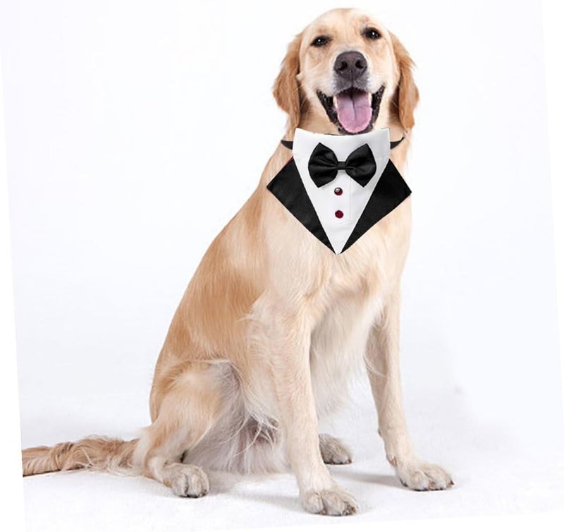 Dog Tuxedo Suit with Bandana Set, Formal Pet Costume, Black Large Size, Wedding Party Outfit for Dogs - Image 4