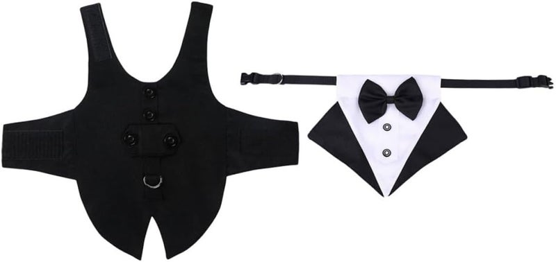 Dog Tuxedo Suit with Bandana Set, Formal Pet Costume, Black Large Size, Wedding Party Outfit for Dogs - Image 1